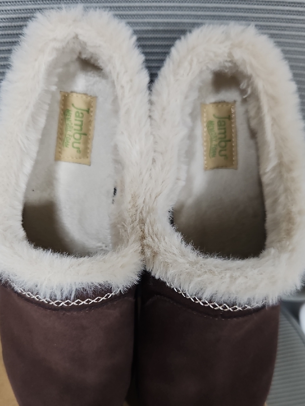 Jambu Brown Suede Faux Fur-Trim Slip-On Clogs